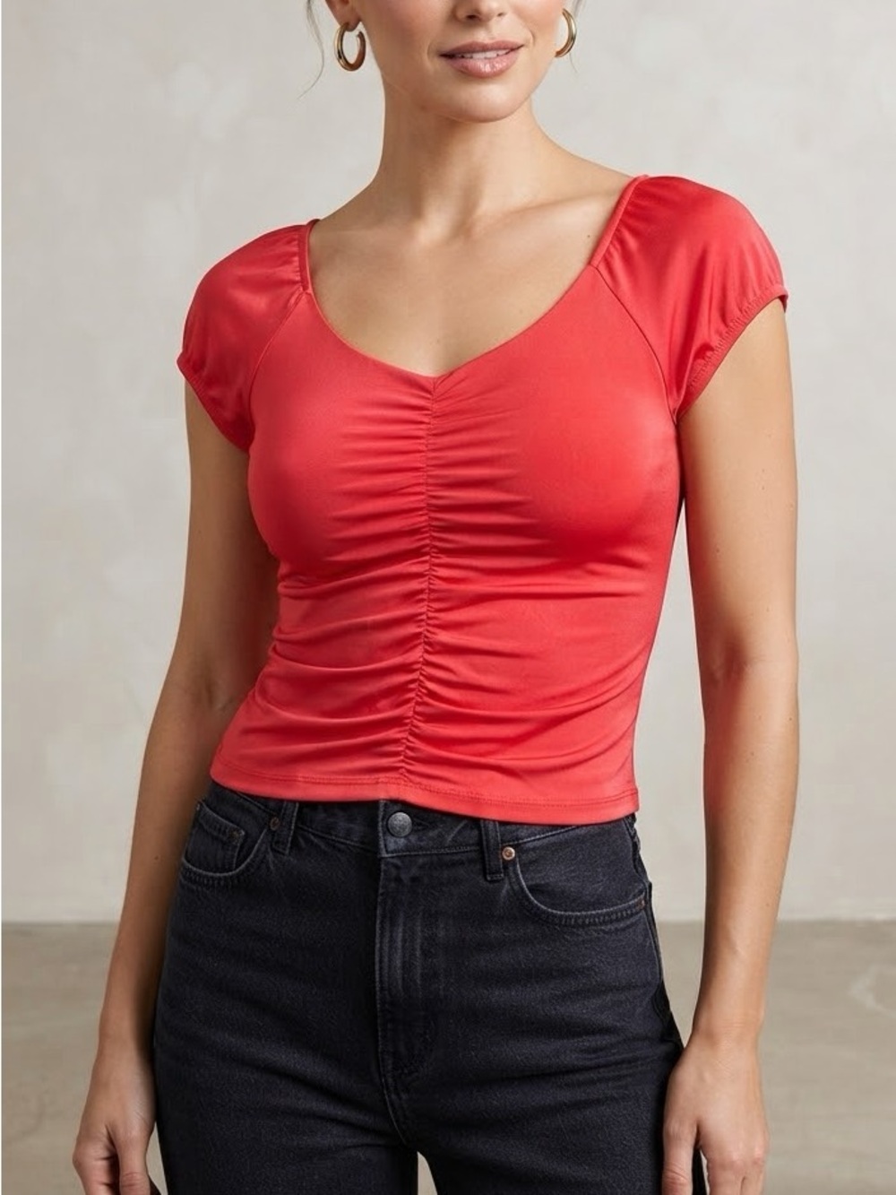 Studio Y Vibrant Red Ruched Blouse